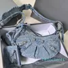 Bolso Hobo Denim de diseñador, bolso de hombro para motocicleta, bolsos de mujer con cierre de diamante, bolsos cruzados para axilas, bolso azul, espejo de cuero