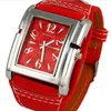 ساعة معصم Womage Fashion Rectangle Wather Wathes Big Watches Red Leather Band التناظرية الكوارتز السيدات Relogio Feminino