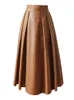 Skirts Seoulish Autumn Winter PU Faux Leather Women's Umbrella Skirts Solid High Waist Pleated A-Line Skirts Ladies Female 230428