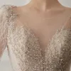 Robe de mariée sirène de luxe, col en v, manches longues, dos nu, perles de cristal brillantes, robes formelles de mariée personnalisées, 2024