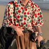 Blouzen voor dames shirts Summer Beach Hawaiian Rose Shirts Vintage Red Floral Button Up Shirt Men Women Losse Casual Tops Large 2xl Japan Kawaii Tee 230428