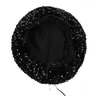 Berets 2 pcs outono e brilhante boina lantejoulas moda shimmer chapéu para mulheres