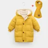 Down Coat 2023 Kids Long Cotton Jackets Winter Thick Warm Coats Sent Scarf Big Children Clothes Girls Boys Parka Outerwear 212Y 231128