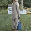 Dwuczęściowe spodnie damskie 2023 Autumn Cotton Linen Suits Tracksuit Długie rękawie Top Lose zestaw żeński modny swobodny elegancki panie 2