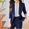 Women's Two Piece Pant's Suit Sets Grey 2 Slim Fit Blazer And Pants Office Ladies Work Wear Formal Pantsuits For Business Outfit 231128