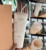 24 uncji kubki Starbucks z logo opalizując Bling Rainbow jednorożenka Mermaid Goddess Studded Cold Cup kubek do kawy z wielokrotnym użyciem słomy