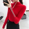 여자 스웨터 속옷 속옷 가을 가을 겨울 슬림 라미네스톤 풀오버 탑 스웨터 한국 패션 탑 2023 여자 터틀넥