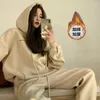 Calças femininas de duas peças Mulheres Tracksuit Pieces Set Com Capuz Manga Longa Pulôver Moletons Lápis Esportes Desenhar Corda Solta Carta Casual