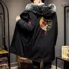 Men's Down Embroidery Chinese Style Hooded Fur Collar Parkas Jacket Mens Warm Thick Winter Long Coat Male Black Green Plus Size M-5xl