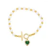 Urok bransolety 5pcs Chic moda okrągła perłowa koralika dla kobiet miedziane złoto platowane OT Burza serc cyrkon bransoletka krystaliczna biżuteria Prezent biżuterii