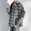 Giacche da uomo Giacca autunno-inverno da uomo Camicia scozzese a maniche lunghe Stampa Cappotto di lana Risvolto elegante con tasche per