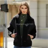 Europese en Amerikaanse Dameskleding Herfst Winter Nieuw Modemerk Omgekeerde Triangss Lange mouwen P Letter Vest Rits Pluche Patchwork Damesjas