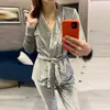 Womens Sleepwear HECHAN Grey Velvet Pajamas Warm Long sleeved Family Set Two piece Thick Pajama Evening Dress Autumn 231128