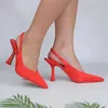 Sandales imprimé rouge pompes été femmes élégant vert léopard talons hauts Sexy Slingback femme bout pointu à talons 230406