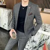 Men s Suits Blazers Jacket Pants Fashion Pure Color Leisure Gray Blue Black Slim Fit Men Business Banquet Suit Set Plus Size 6XL 7XL 231127