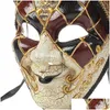 Maschere per feste Feste Fl Face Uomo Donna Teatro veneziano Giullare Crack Maschera mascherata con campane Mardi Gras Ball Halloween Cosplay Costo Dhwe5