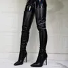 Olomm 2023 nueva moda mujer invierno muslo botas altas Sexy tacones de aguja puntiagudos elegantes zapatos negros mujeres más tamaño de EE. UU. 5-15