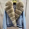 Humidifiers Fursarcar High Quality Real Fur Coats Winter Women Coats 2021 New Fashion Warm Fox Fur Collar Jean Splice Jacket Female Overcoat