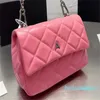 Borsa a tracolla trapuntata con patta da donna di design Francia Borsa di lusso in pelle con reticolo di diamanti Borsa a tracolla in argento con grande trama a catena