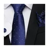 Neck Ties Jacquard Est Design Festive Present Silk Tie Handkufe Cufflink Set Nathti Shirt Accessories Man's Blue Plaid 231128