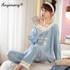 Kvinnors sömnkläder Autumn Winter Korean Kawaii Pyjama Set for Women Pyjamas Cotton Long Sleeve Big Pijamas Fashion Sleepwear Plus Size 4XL 5XL 231128