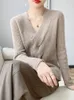Women's Sweaters Women Fashion Female Spring Autumn 100% Pure Merino Wool Twisted V-Neck Pullover Cashmere Sweater Hollow Out Clothing Top 231127