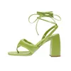 2023 Summer New Womens Ankle Strap Clip Sandals Avocado Green High Heel Sexy Street Square Toe Dress Party Banquet Shoes