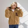 レディースジャケットレディースラムウールコート濃厚スプレッチカジュアルジップアップフード付きフリース冬の暖かい長袖ジャケット
