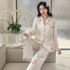 Women's Sleepwear Women Print Pajamas Suit Long Sleeve Shirt Pant Sleep Set Homeweawr 2pcs Rayon Sleepwear Nightwear Summer Intimate Lingerie 230428