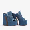 Brand New Denim Crystal Platform Sandals 2023 Summer Women Round Toe High Heel Pumps Slippers Banquet Dress Party Shoes Size 43