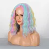 Parrucche sintetiche Parrucca arcobaleno Parrucca per capelli Parrucche per capelli corti ricci multicolori da donna Fascia colorata in fibra sintetica