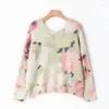 Kvinnors stickor Autumn Women Floral Print V-Neck-knapp Mohair Knittad tröja Cardigan Front and Back Style (M No Stock)