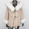 Damen Wollmischungen Winter Warm Natürlicher Fuchspelzkragen Mit Kapuze Damenjacke Lose Version Echter Wollmantel Luxusmode Streetwear 231127