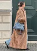 Manteau Long en fausse fourrure pour femmes, col rabattu, fourche arrière, veste en peluche, automne hiver 2023, pardessus chaud épais