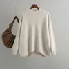 Suéter feminino outono/inverno vintage manga comprida top cor sólida pulôver malha meia gola alta suéter