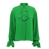 Camicette da donna 2023 Real Limited Primavera Moda europea e americana Camicie Prospettiva in chiffon Ruffles Nicchia verde