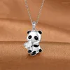 Chaînes 2PC Mode Panda Collier Coeur Forme Ronde Pour Femmes Zircon Bijoux