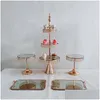 Overige bakvormen gereedschappen 5 stks / partij goud kristal metalen taartstandaard set acryl spiegel cupcake drop levering huis tuin keuken eetkamer bar Otb1U