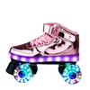 Inline-Rollschuhe Größe 2846 LED-USB-Aufladesohlen Erwachsene Kinder Zweireihige Riemenscheibenschuhe Patins mit 4-Rad-Leucht-Schiebe-Turnschuhen 231128