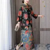 Ubranie etniczne Chińskie stojaki Kobieta Kobieta z długim rękawem luźne qipao chmura przędza mama sukienka nadruk kwiaty Cheongsam Summer vestidos