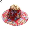 Wide Brim Hats Women Bamboo Foldable Hand Fan Sun Hat Portable Chinese Style Frame Floral Printed Sunhat For Travel Be S9S3