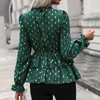 Women's Blouses Ruffle Chiffon Shirt Hem Neckline Tops Puff Sleeve Autumn Rhombus Graphic Shirts Fashion Creative Blusas