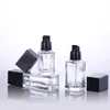15 20 30 40 ml lege, heldere vierkante glazen emulsie-essentiefles met zwarte pompkop Cosmetische containers voor lotionreiniger Lichaamscrème Lcwvq