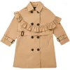 Manteau pour enfants Trench Coats Trench Coats Veste à poitrine à poitrine pour Kaki Ruffles Christmas Brillbreaker Spring Autumn TEENSWEAR