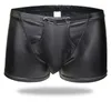 Underpants Casual Men Boxer Shorts Black PU Leather Underwear Soft Button Penis Pouch Gay Nightwear