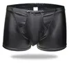 Unterhose Casual Herren Boxershorts Schwarz PU Leder Unterwäsche Soft Button Penis Pouch Gay Nachtwäsche