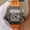 Designer Ri Mlies Luxury Watchs Tonneau Carbon ES Fiber Mechanical Watches Titanium Skeleton Rubber GMT Reloj Fashion Automatic Luxur Mens Watcheses T67o