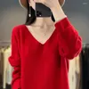 Casual Kleider Frauen Schwarz Kaschmir Langarm Eingewickelt Weiß Rot V-ausschnitt Hohe Taille Damen Elegante Strick Herbst Winter Koreanischen Stil