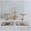 Altri strumenti Bakeware 5 pezzi / lotto Alzata per torta in metallo cristallo oro Set Specchio acrilico Cupcake Drop Delivery Casa Giardino Cucina Sala da pranzo Otb1U