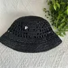 Luxury Beach Hat Summer Weaving P Straw Designer Hat For Women Seaside Pure Color with Black Letter Fresh Porous Breattable Bucket Hats snygg PJ088 H4